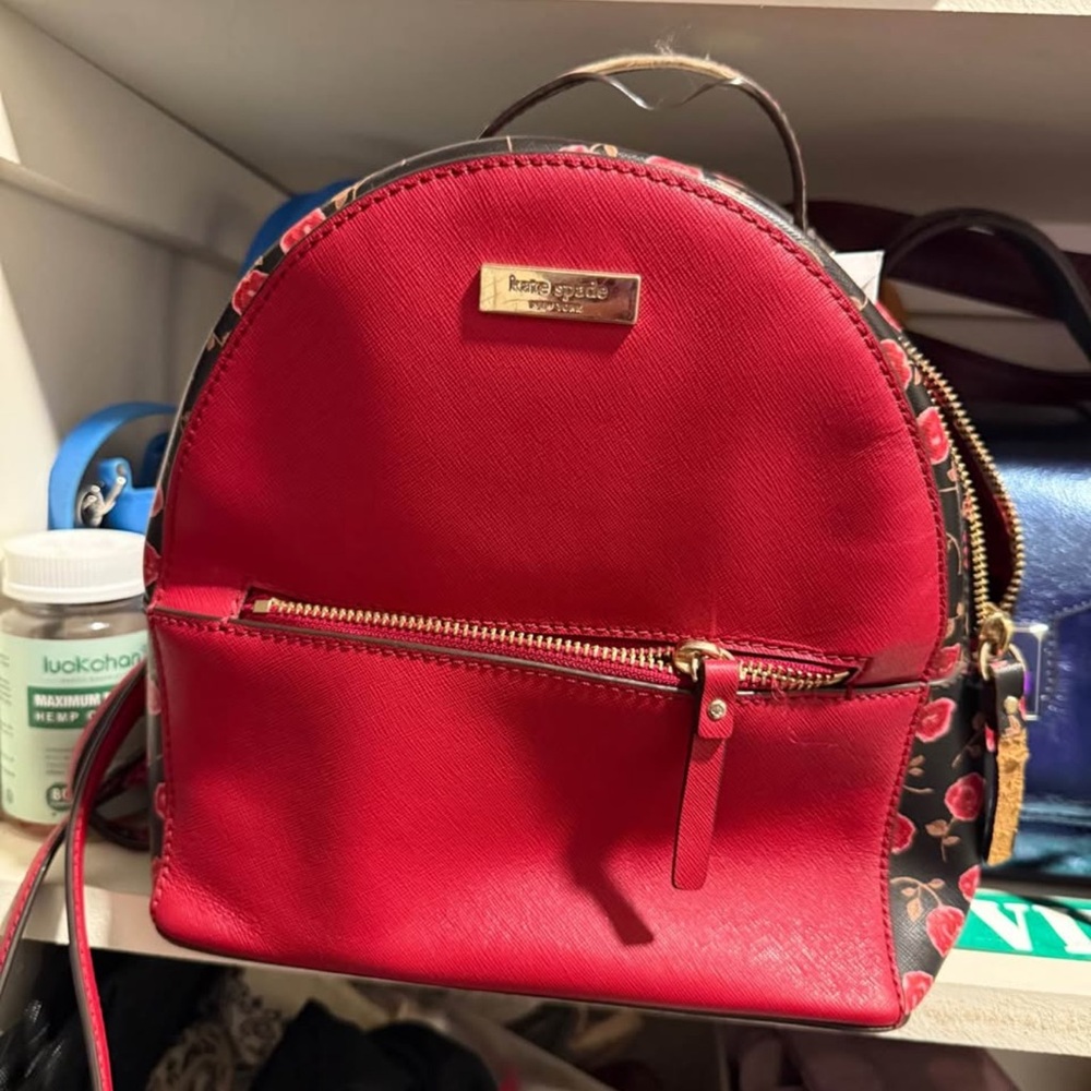 Kate Spade Red and Black Floral Backpack